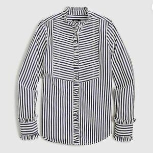 J Crew Ruffle-trim tuxedo shirt stripe M medium